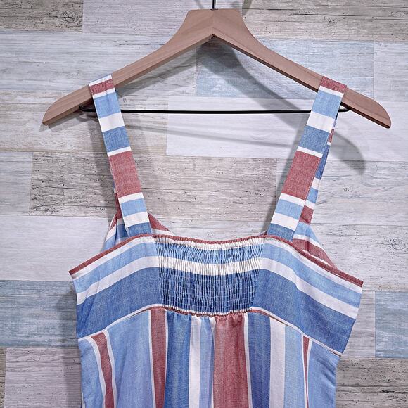 ZARA Striped Linen Blend Midi Sun Dress Red White Blue Mermaid Hem Womens Small - Picture 6 of 11